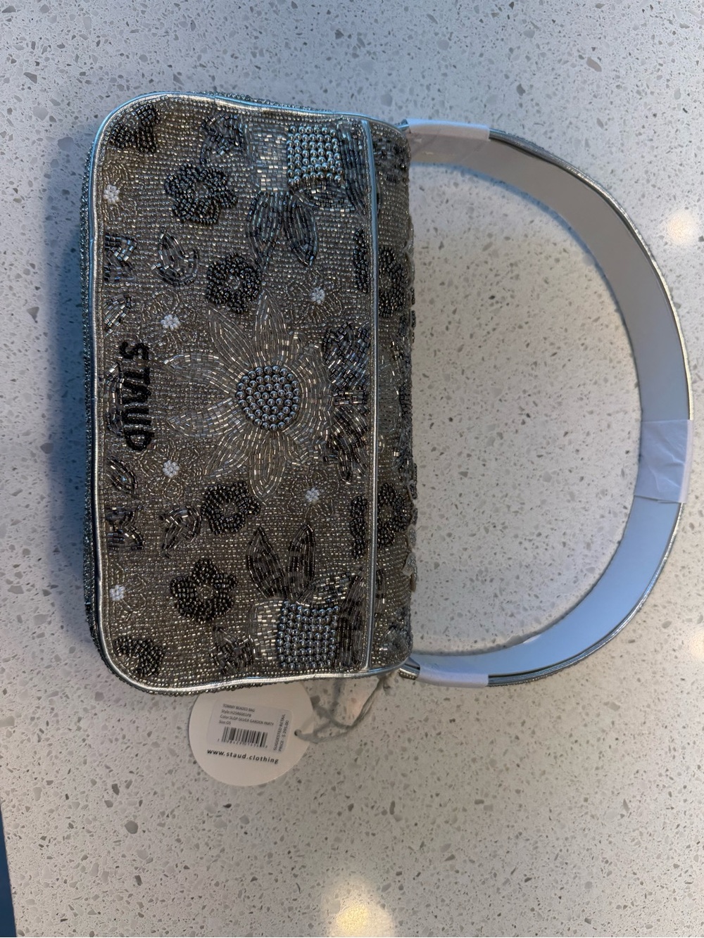 STAUD TOMMY BEADED SILVER GARDEN PARTY Shoulder Bag - Picture 6 of 15